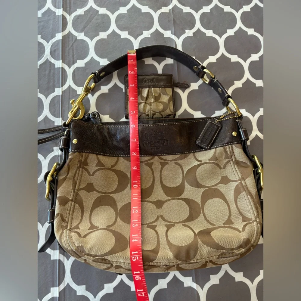 COACH F12657 Zoe Signature Canvas Gold Hardware Leather Trim Hobo Bag & Wallet - Picture 11 of 14